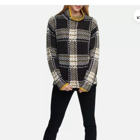 DKNY Sweater Plaid Yellow Black Sz Small NWT - Picture 1 of 8